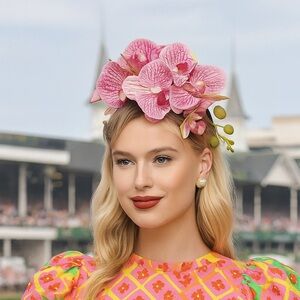 New Kentucky Derby Hat Headband Orchid Floral Fascinator Oaks Statement Headwear